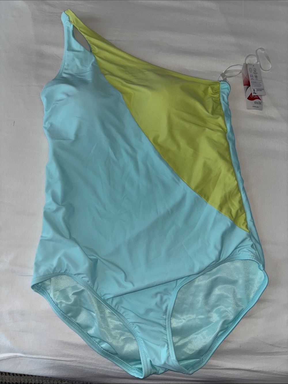 Lands' End Light Blue & Lime Asymmetric One-Piece Swimsuit, 18W